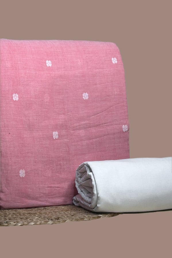 Pink - 2pc Jamdani Woven Top and Handloom Bottom Fabric Set