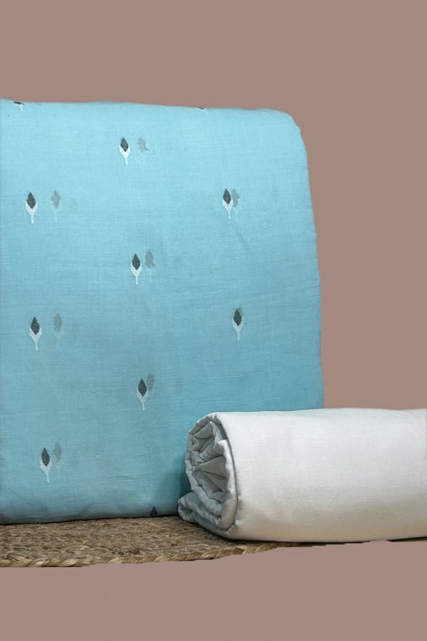 Blue - 2pc Jamdani Woven Top and Handloom Bottom Fabric Set