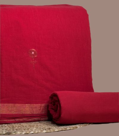 Red handloom top with zari border and woven buti