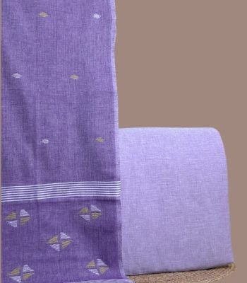 Purple handloom jamdani dupatta paired with plain lavender purple handloom top.