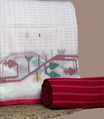 White checked jamdani top with intricate woven border