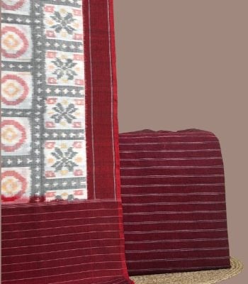 Ikkat dupatta with star lattice and red border