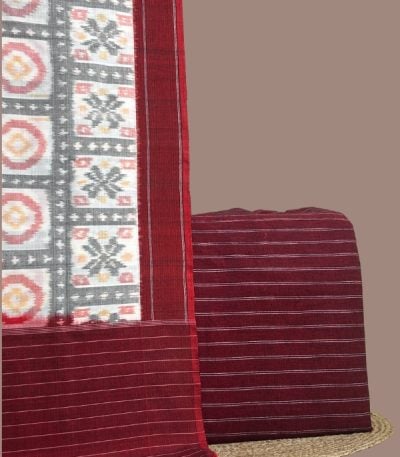 Ikkat dupatta with star lattice and red border