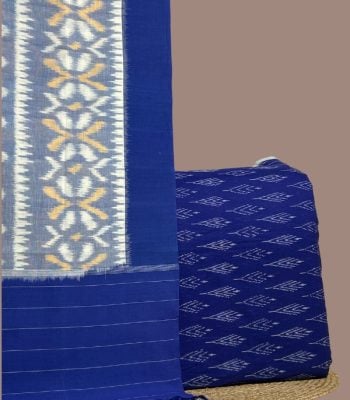 Blue ikkat dupatta with yellow floral motifs
