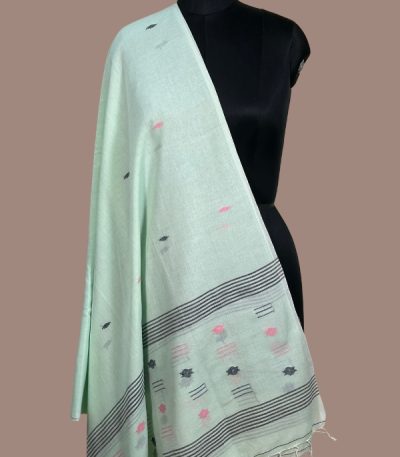 Mint green handloom dupatta with pink