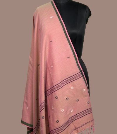 Onion pink handloom dupatta with green border