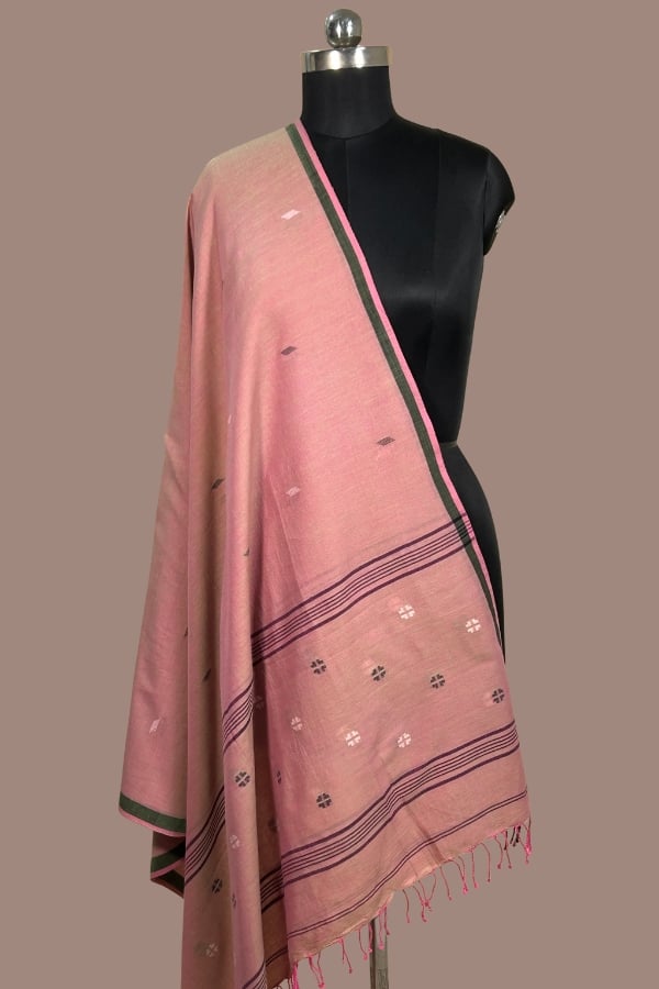 Onion pink handloom dupatta with green border