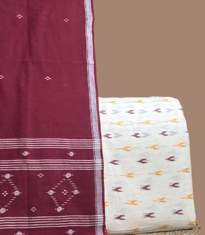 Red handloom cotton dupatta with woven diamond border