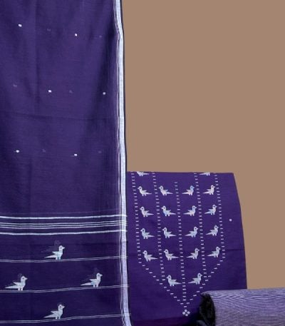 Purple handloom dupatta with woven bird border