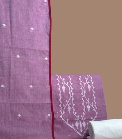 Purple handloom dupatta with red border