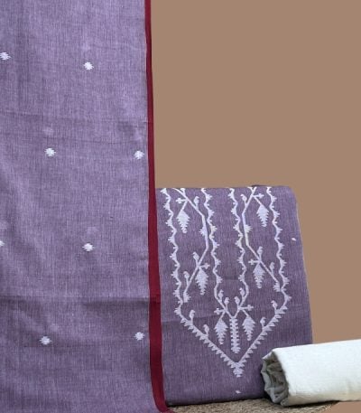 Purple handloom dupatta with red border