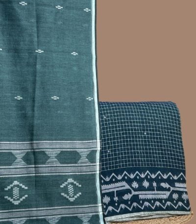 Green handloom cotton dupatta with woven motif border