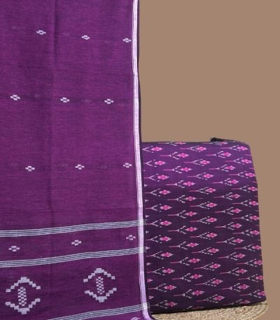 Purple handloom cotton dupatta with white woven motif border