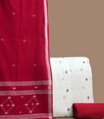 Red handloom dupatta with woven diamond border