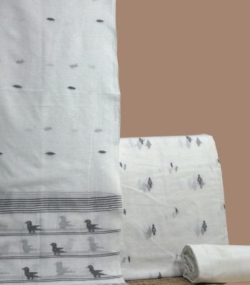 White handloom dupatta with woven bird border