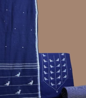 Blue handloom dupatta with woven bird border