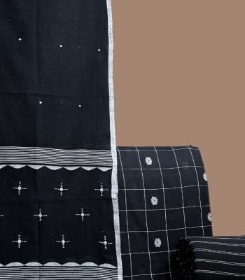 Black handloom dupatta with scalloped star border
