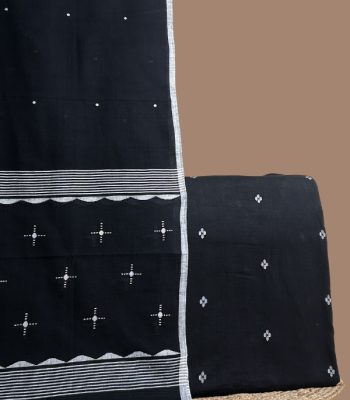 Black handloom cotton dupatta with scalloped star border