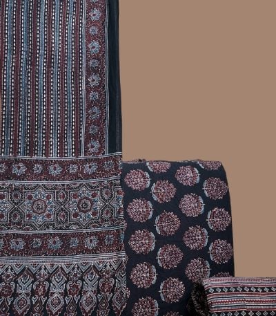 Black Ajrakh striped dupatta