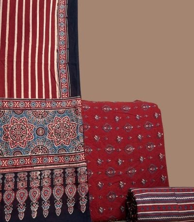 Red Ajrakh striped dupatta
