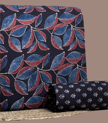 Red Ajrakh cotton top with indigo geometric motifs