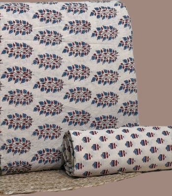 Red Ajrakh cotton top with indigo floral buti