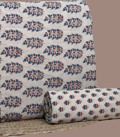 White Ajrakh cotton top with red-indigo leaf boota
