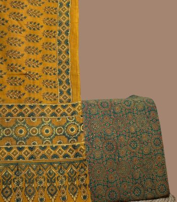Black Ajrakh dotted-lattice dupatta with mandala border