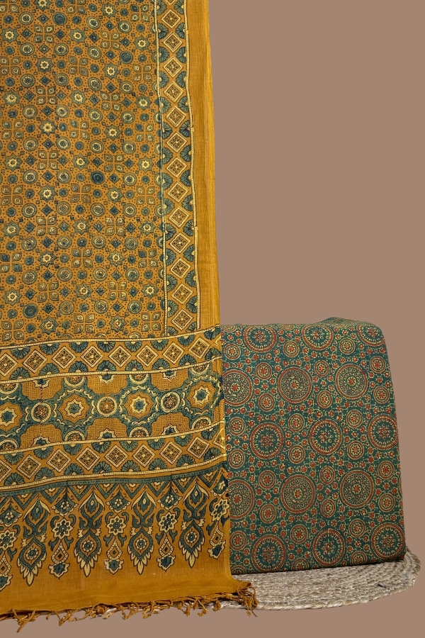 Black Ajrakh lotus dupatta