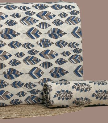 White Ajrakh cotton top with indigo geometric motifs