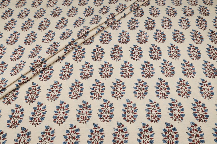 Natural White Rust Leaf Bouquet Ajrakh Pure Soft Cotton HandCrafted Fabric Authentic Natural Dye