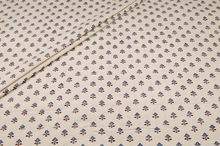 Natural White Rust Stem Bud Buti Ajrakh Pure Soft Cotton HandCrafted Fabric Authentic Natural Dye