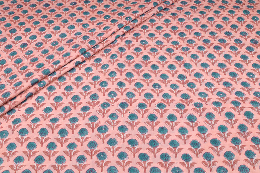Teal Green Floral Jaal Pure Soft Cotton HandBlock Printed Fabric Authentic HandBlock Sanganeri Printed