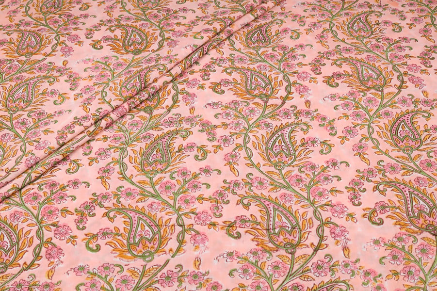 Baby Pink Rose Jaal Pure Soft Cotton HandBlock Printed Fabric Authentic HandBlock Sanganeri Printed