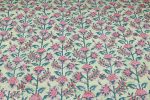 Mint Green Pink Floral Jaal Pure Soft Cotton HandBlock Printed Fabric - Image 4