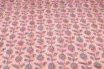 Peach Teal Lotus Vine Jaal Pure Soft Cotton HandBlock Printed Fabric - Image 4