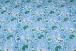 Sky Blue Green Paisley Jaal Pure Soft Cotton HandBlock Printed Fabric - Image 4