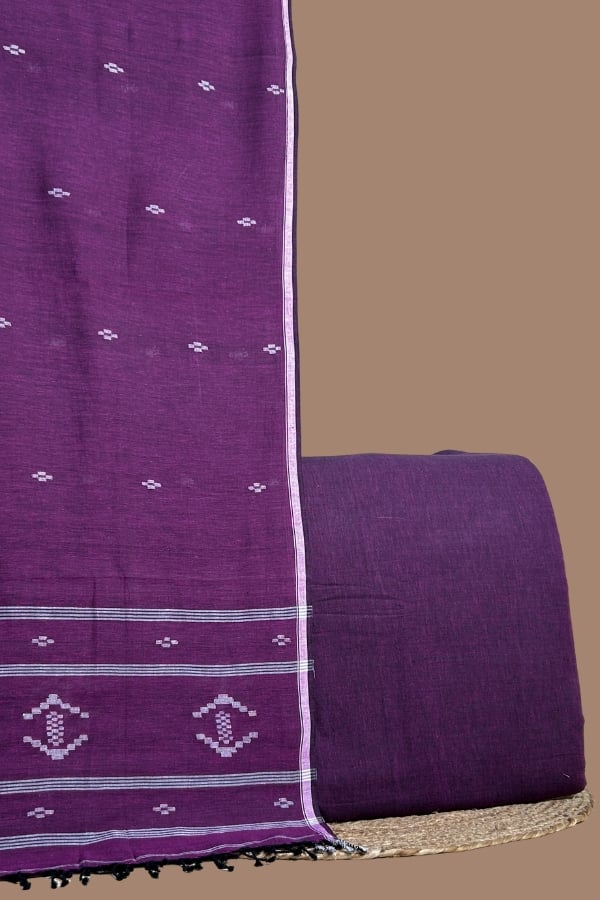Purple handloom jamdani dupatta with white butis
