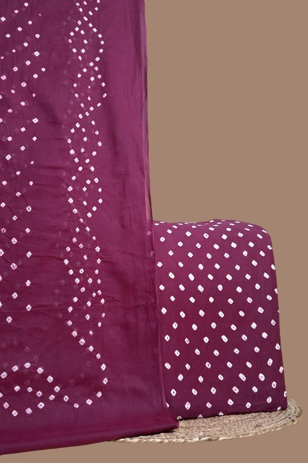 Wine red bandhani tie-dye dupatta with white dot pattern