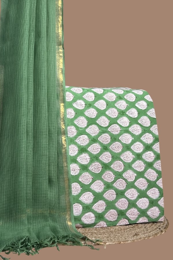 Green AirLoom™ Kota dupatta with zari border