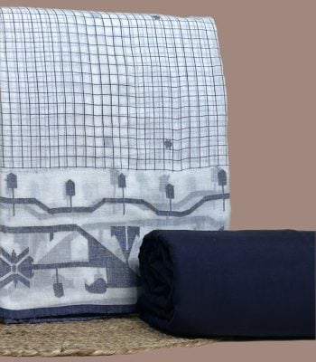 White checked top with intricate jamdani woven border
