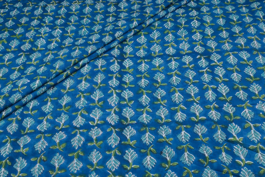 Blue White Leaf Buti Pure Soft Cotton HandBlock Printed Fabric Authentic HandBlock Sanganeri Printed