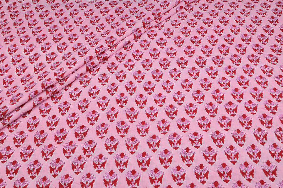 Pink Red Floral Buti Pure Soft Cotton HandBlock Printed Fabric Authentic HandBlock Sanganeri Printed