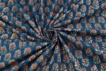 Indigo Rust Floral Buti Handblock Printed Cotton Fabric - Image 3